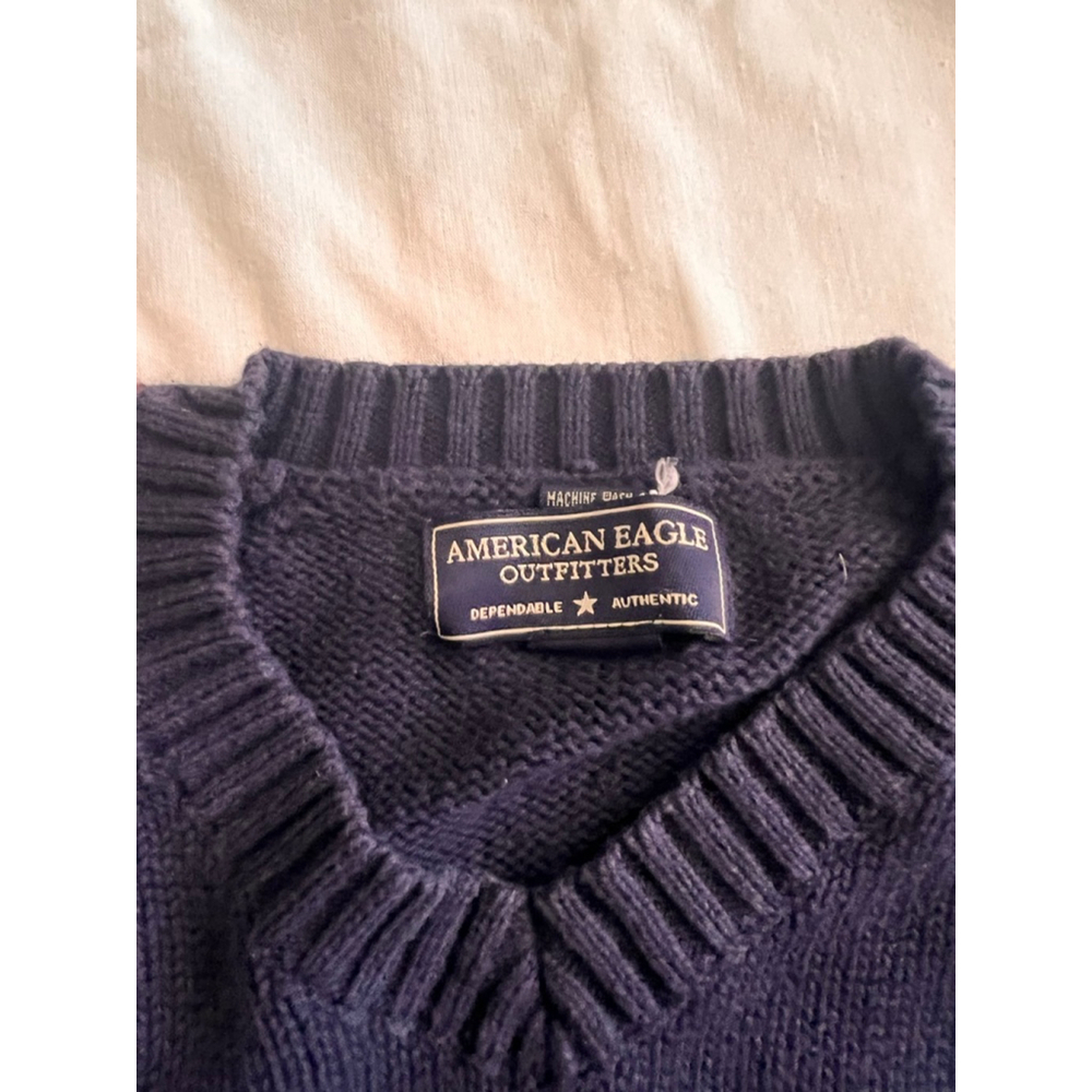 Men's American Eagle Outfitters Navy Maroon V-Neck Sweater Medium - Picture 3 of 6